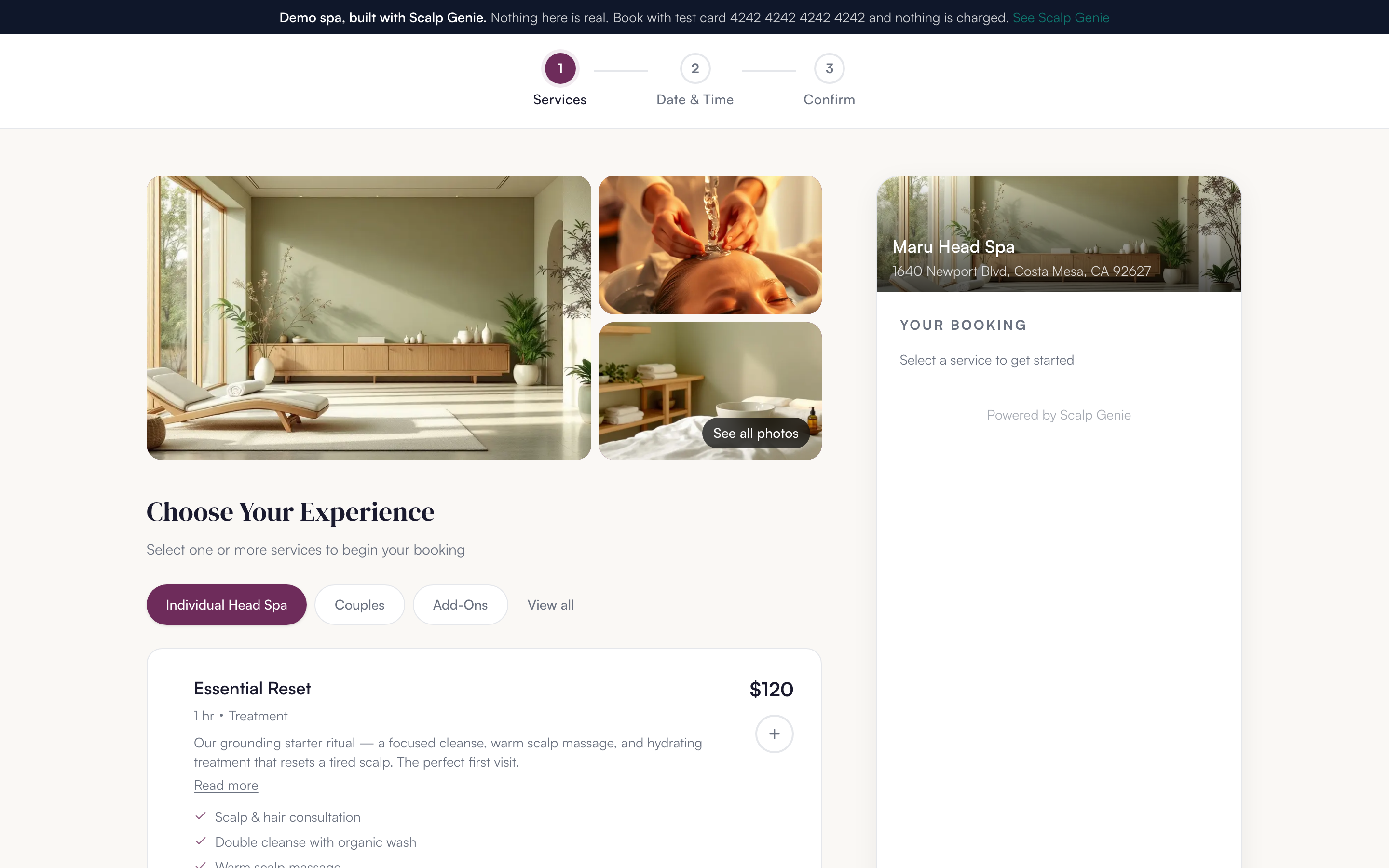Scalp Genie — Branded booking page